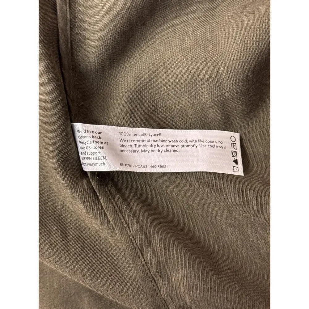 Eileen Fisher Coat Large Womens Green Tencel Lightweight Long